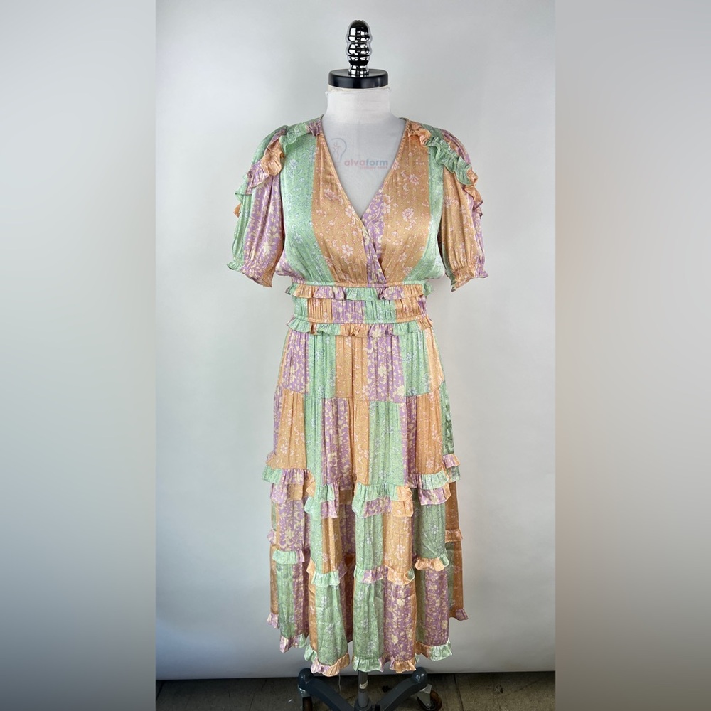 💚 3140. Midi Puff Sleeve Boho Print Ruffled Tiered Dress